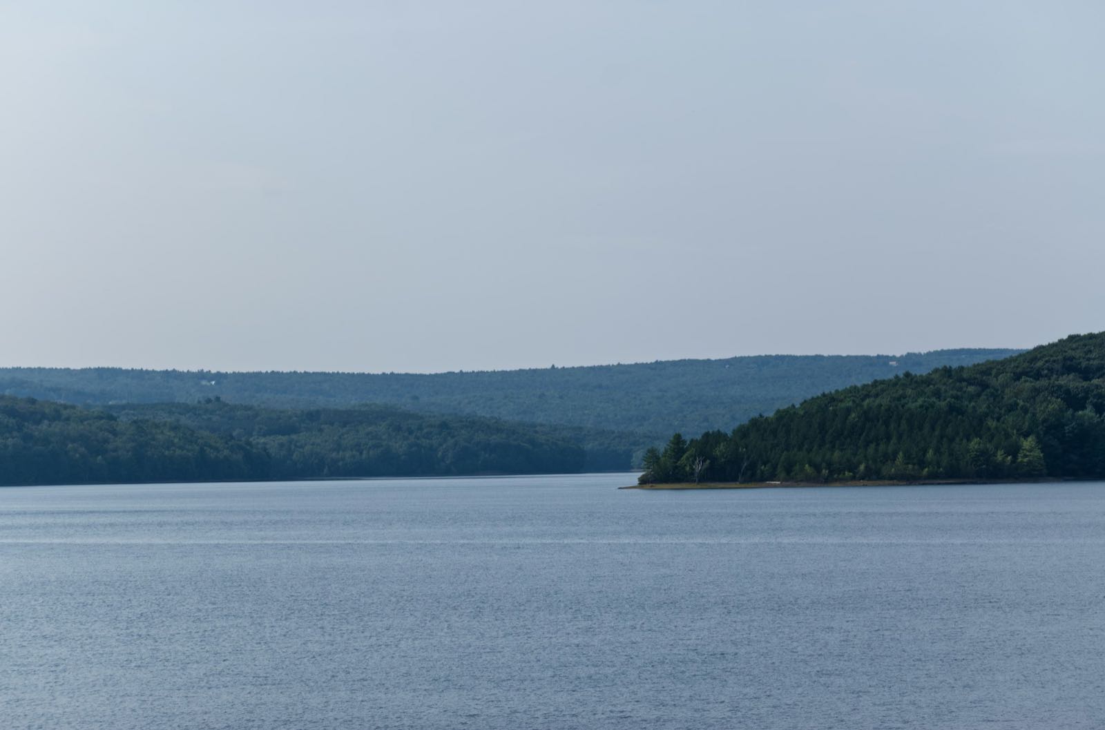 A reservoir seen from its shoreline