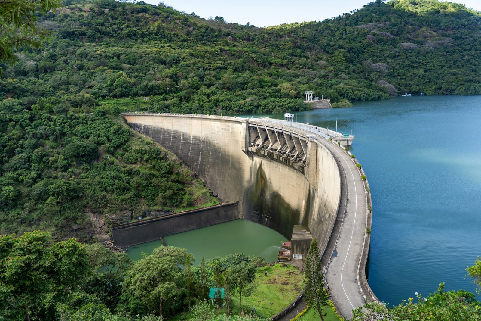 A dam wall holding back a reservoir